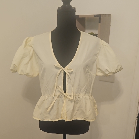 Cream Puff Sleeve Tie-Front Top - Picture 1 of 3